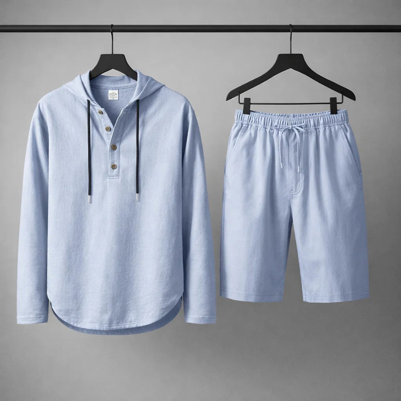 Men's relaxed fit cotton linen blend set, perfect for casual summer wear and everyday comfort.