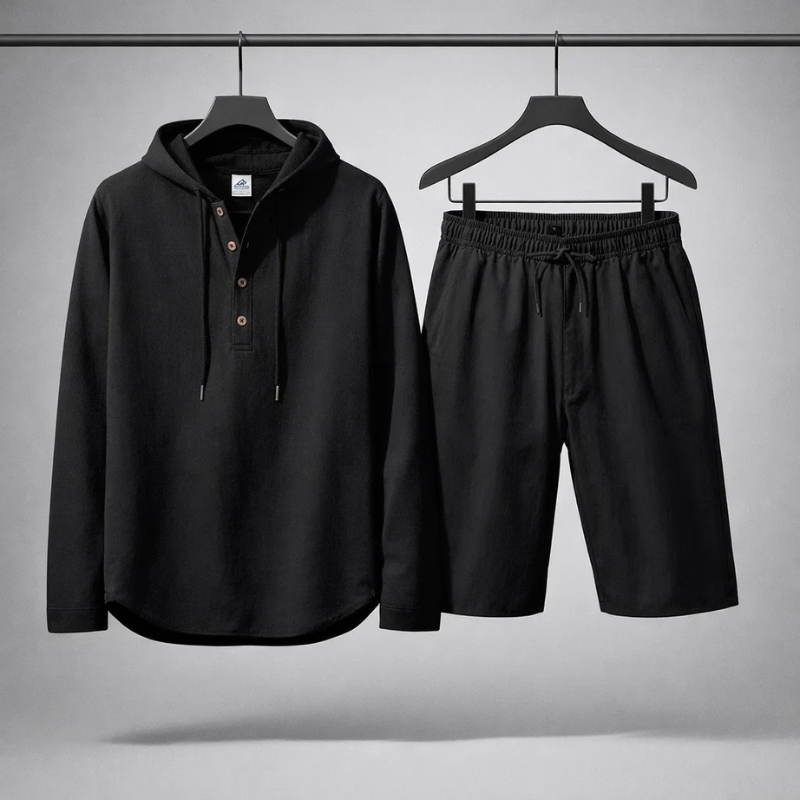Versatile men's relaxed fit cotton linen blend set, a fashionable and comfortable summer casual wear.