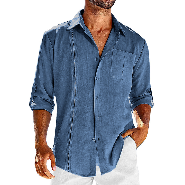 Men's relaxed fit Cuban style shirt, short sleeve, perfect for summer fashion & beachwear.