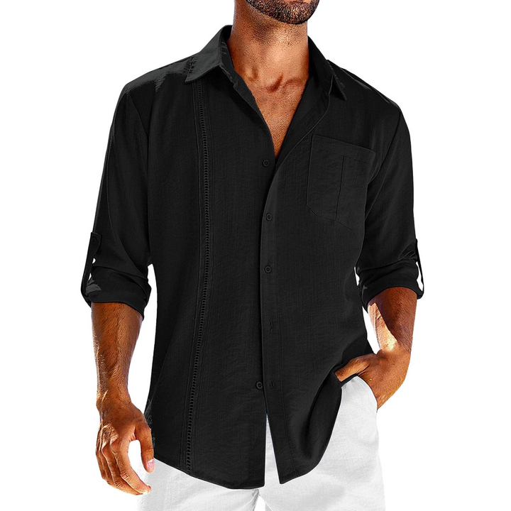 Relaxed fit men's Cuban shirt in a stylish design, perfect for beach days & casual outfits.