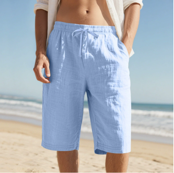 Knee-length men's drawstring chino shorts, ideal for warm weather, casual outings, and everyday style.