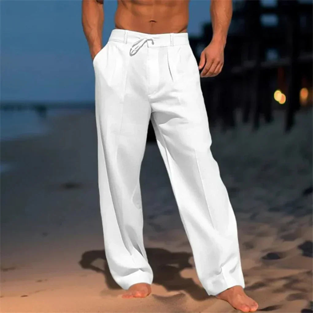 Stylish men's relaxed fit drawstring dress pants for versatile summer fashion, ideal for everyday or smart casual.