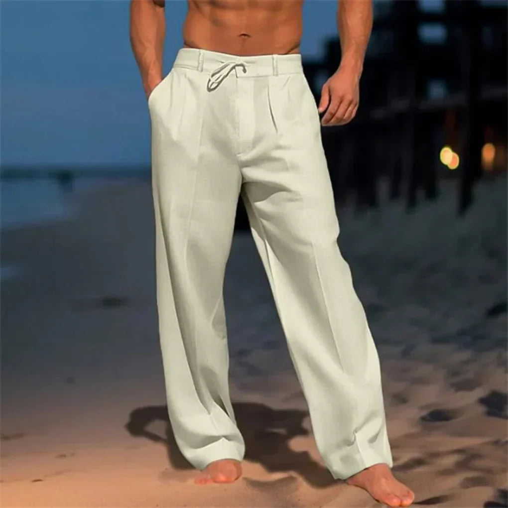 Lightweight men's drawstring dress pants with a relaxed fit, designed for ultimate summer comfort and style.