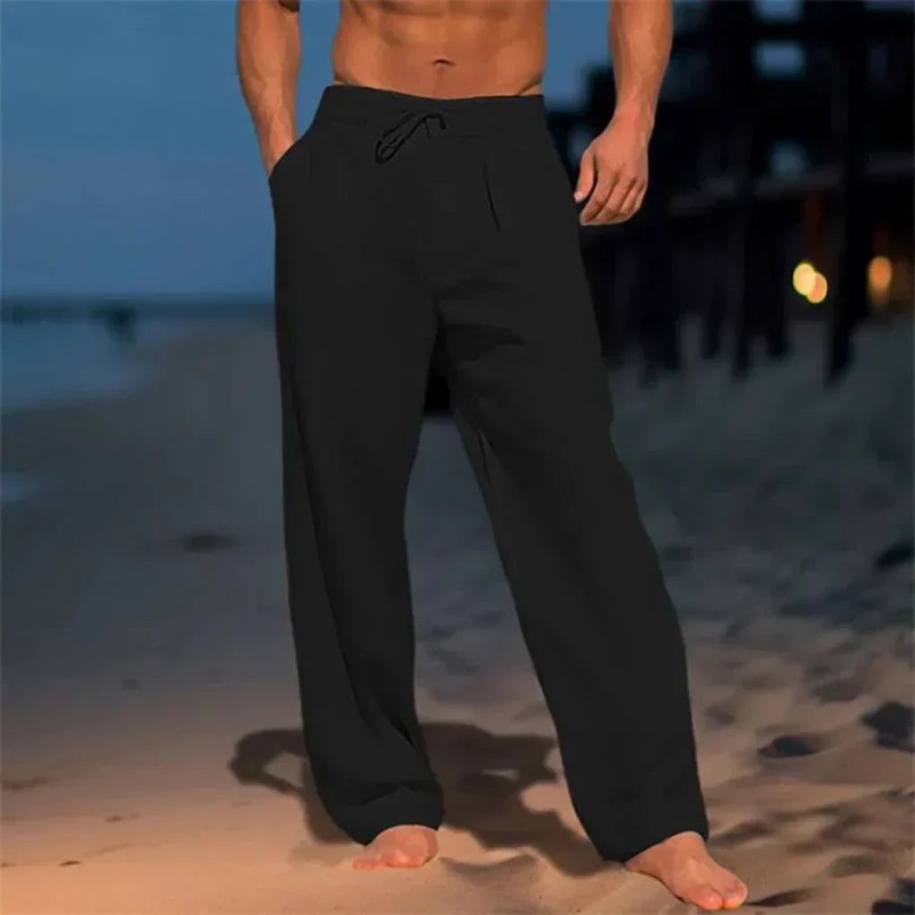 Relaxed fit men's drawstring dress pants, offering summer comfort & a modern smart casual look.