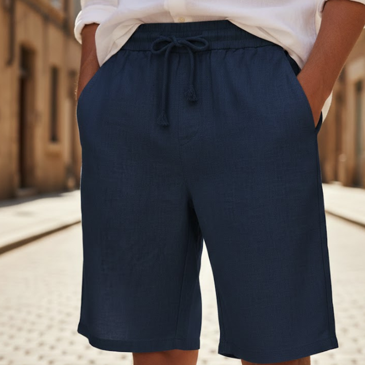 Casual men's drawstring shorts for summer. Relaxed fit, knee-length, versatile for beachwear & everyday comfort.