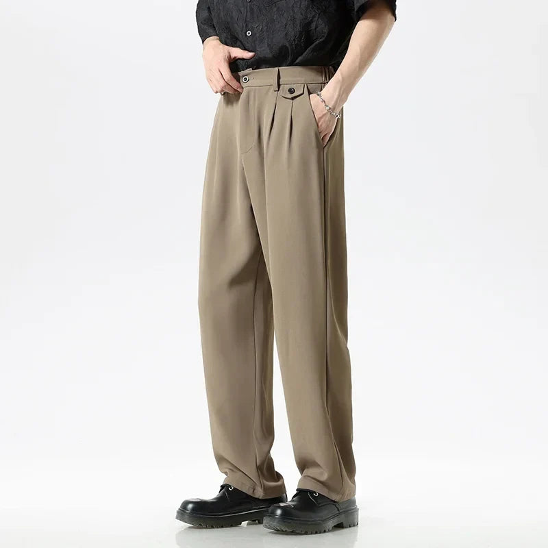 Khaki men's relaxed fit dress pants, offering effortless style & comfort for versatile occasions.