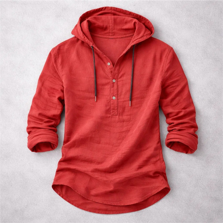 Men's relaxed fit drifter hoodie shirt, button-down long sleeve for casual summer style.
