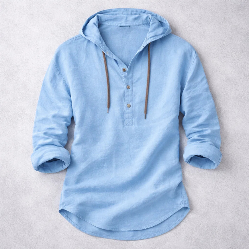 Men's long sleeve button-down hoodie shirt. Relaxed fit drifter style for versatile casual fashion.