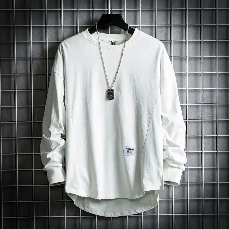 Comfortable men's oversized crewneck pullover with drop hem, perfect for relaxed casual wear.