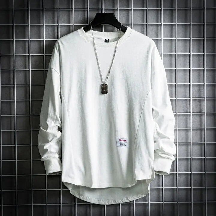 Comfortable men's oversized crewneck pullover with drop hem, perfect for relaxed casual wear.