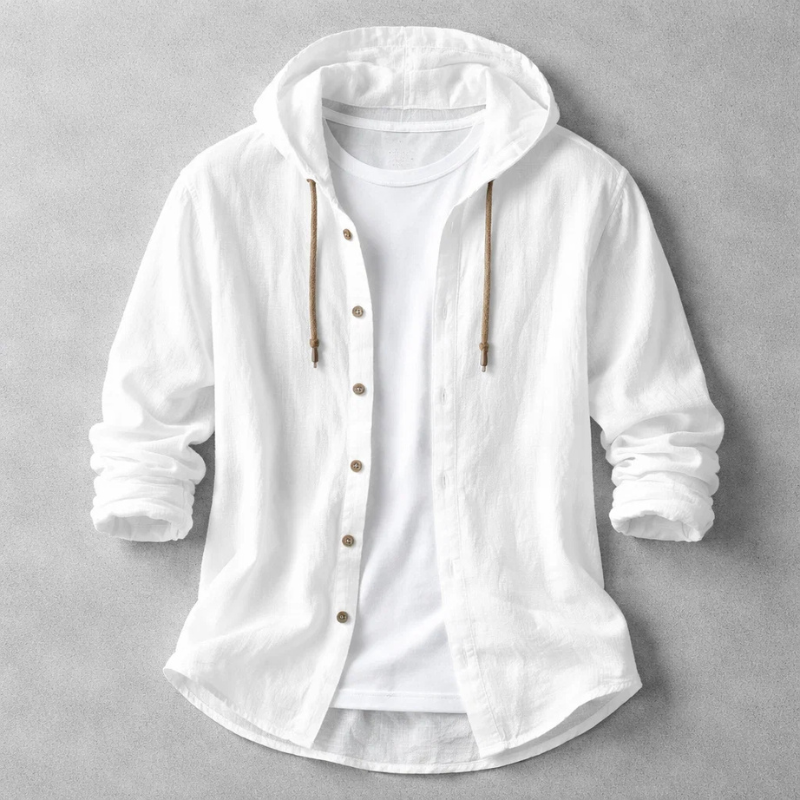 Casual men's long-sleeve hoodie shirt, a stylish relaxed fit top for comfortable everyday spring and summer outfits.