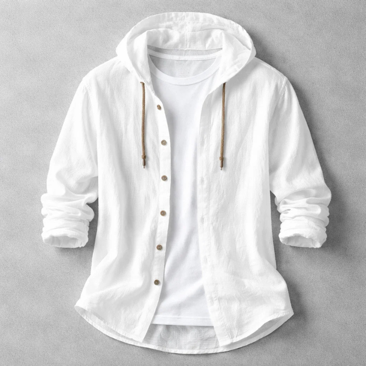 Casual men's long-sleeve hoodie shirt, a stylish relaxed fit top for comfortable everyday spring and summer outfits.