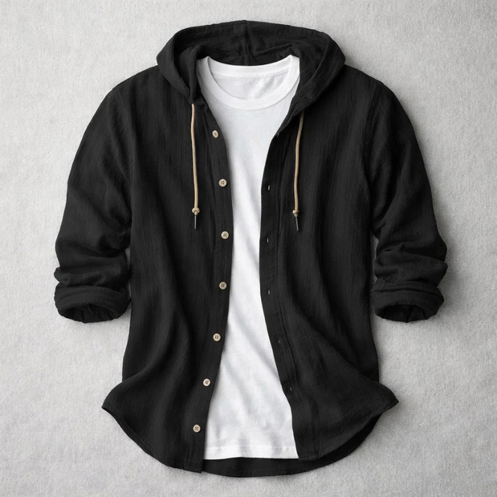 Versatile men's relaxed fit long-sleeve hoodie shirt, perfect for casual spring and summer layering.
