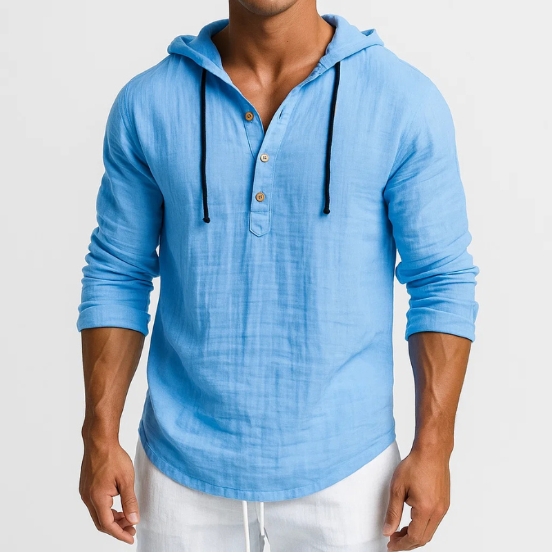 Men's relaxed fit hoodie shirt in a comfortable long-sleeve design, perfect for casual spring and summer wear.