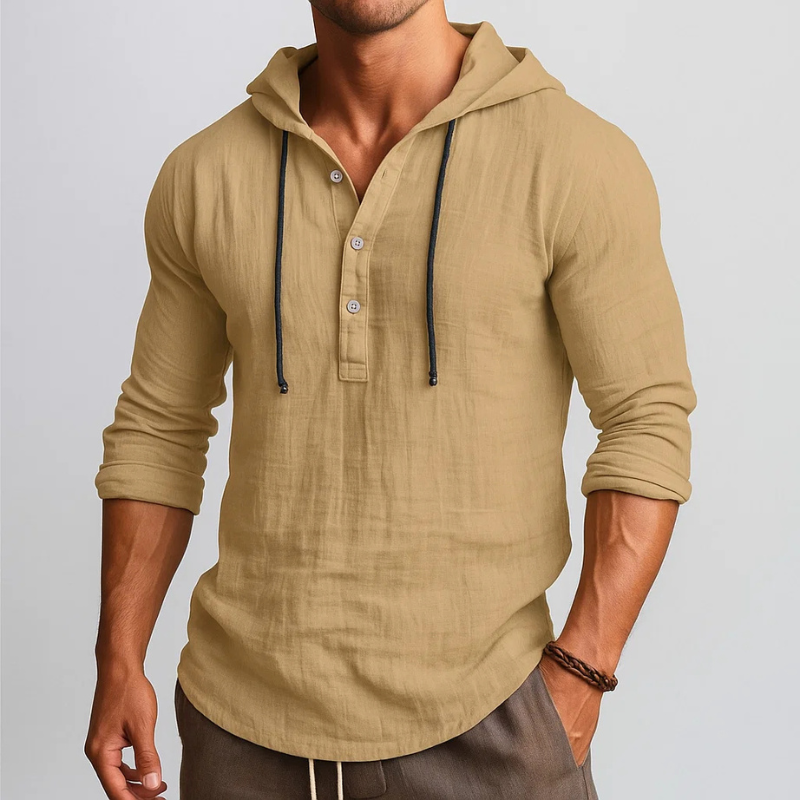 Versatile men's hooded shirt with a relaxed fit, ideal for everyday casual comfort and spring fashion.