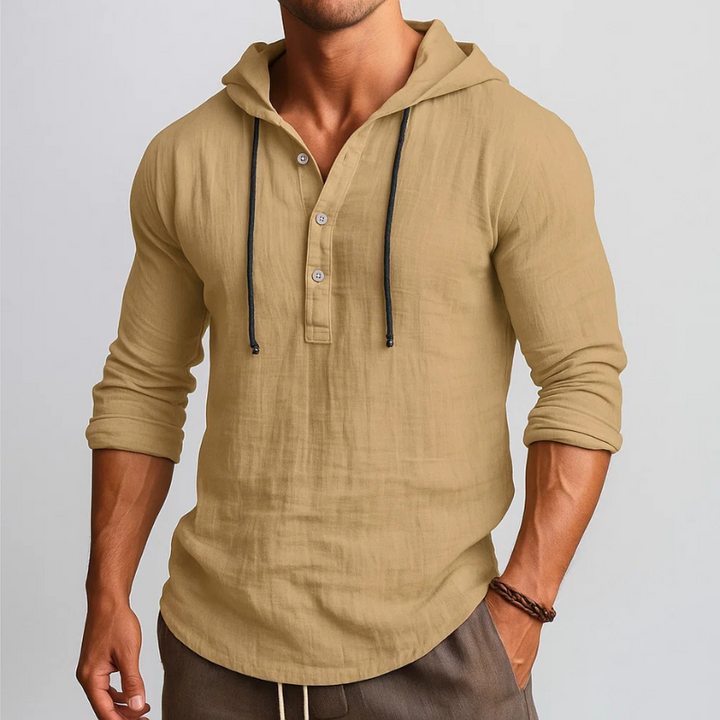 Versatile men's hooded shirt with a relaxed fit, ideal for everyday casual comfort and spring fashion.