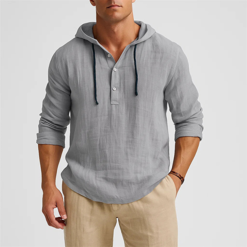 Comfortable men's relaxed fit hoodie shirt, a long-sleeve casual top for versatile everyday wear.
