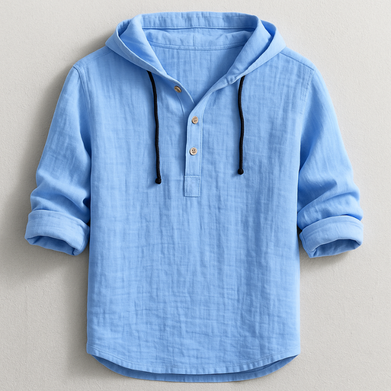 Men's relaxed fit hoodie shirt in heather gray, ideal for casual everyday wear & comfort.