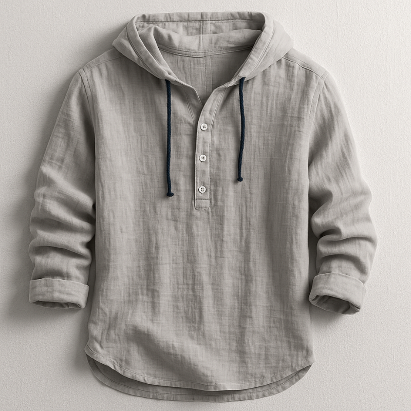 Comfortable men's long sleeve hoodie shirt, a versatile top for relaxed everyday fashion.