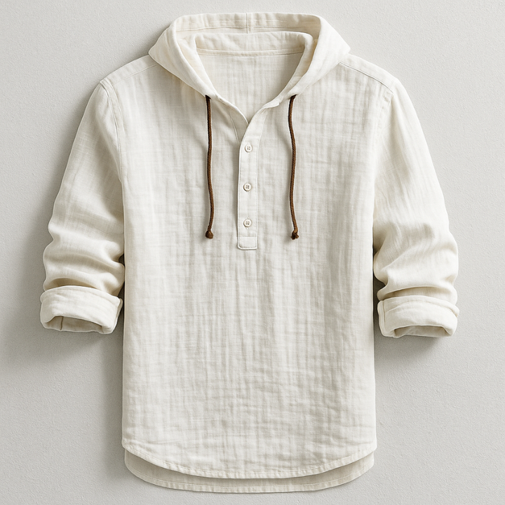 Casual men's relaxed fit pullover hoodie, great for a lightweight and comfortable summer outfit.