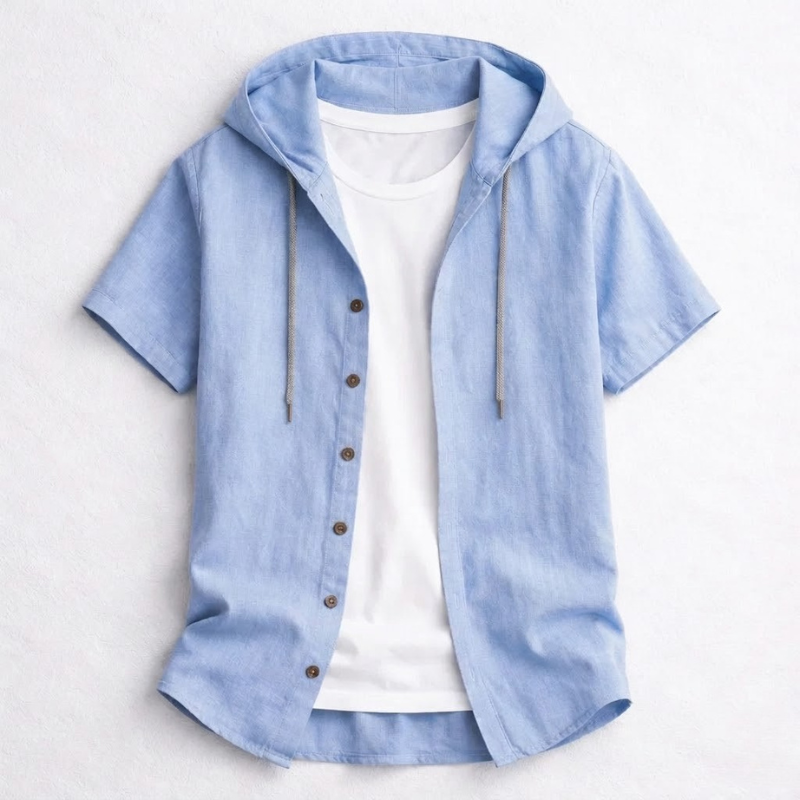 Men's relaxed fit hoodie shirt, lightweight & comfortable. Long sleeve casual top with drawstring hood for everyday wear.