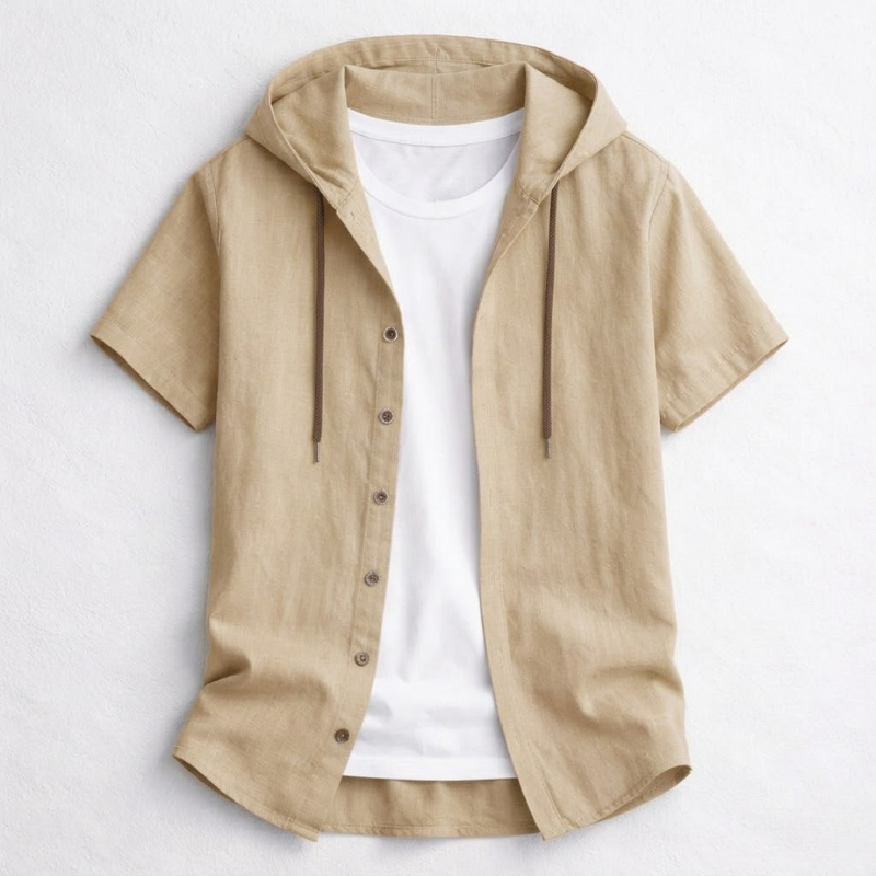 Comfortable men's relaxed fit hoodie shirt. Lightweight long sleeve top with drawstring hood. Casual everyday wear.