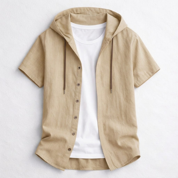 Comfortable men's relaxed fit hoodie shirt. Lightweight long sleeve top with drawstring hood. Casual everyday wear.