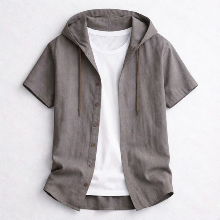 Versatile men's casual hoodie shirt. Relaxed fit long sleeve top with hood, perfect for everyday layering & comfort.