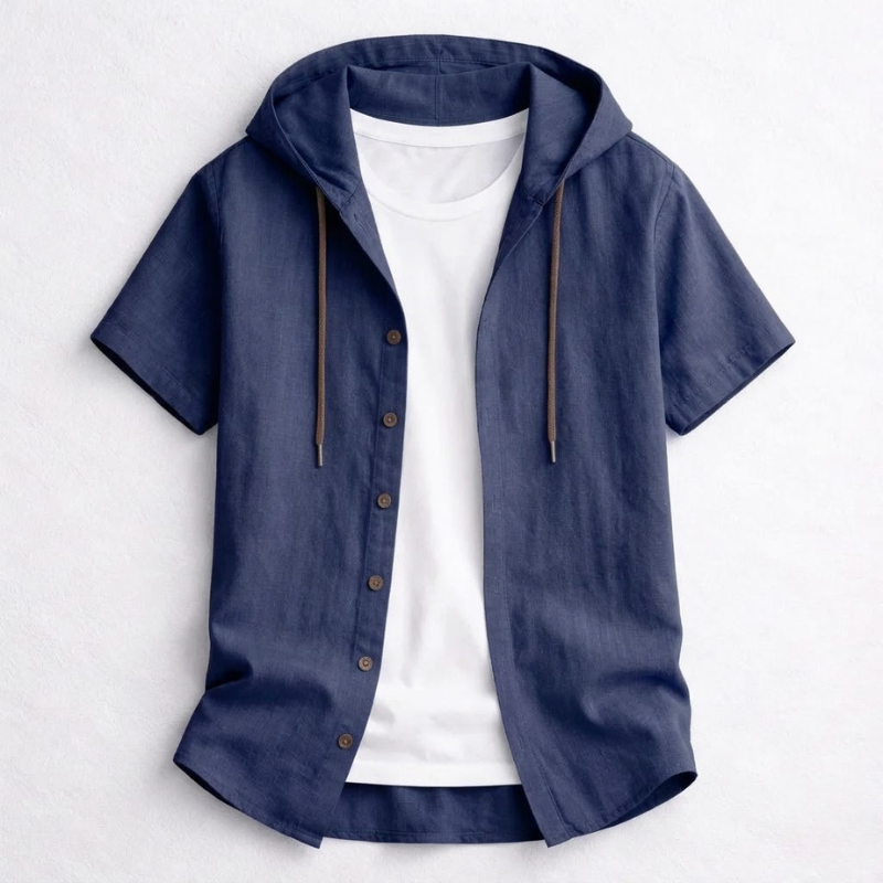 Men's long sleeve relaxed fit hoodie shirt with adjustable drawstring hood. Lightweight, comfortable & casual.