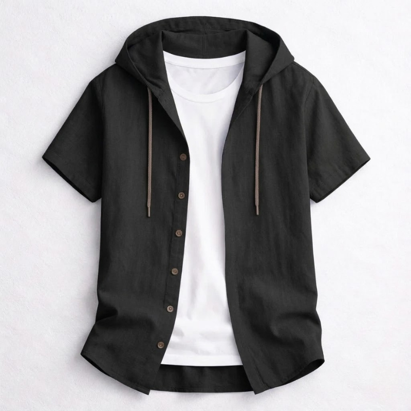 Lightweight men's relaxed fit hoodie shirt. Soft, comfortable long sleeve top with hood for casual everyday wear.