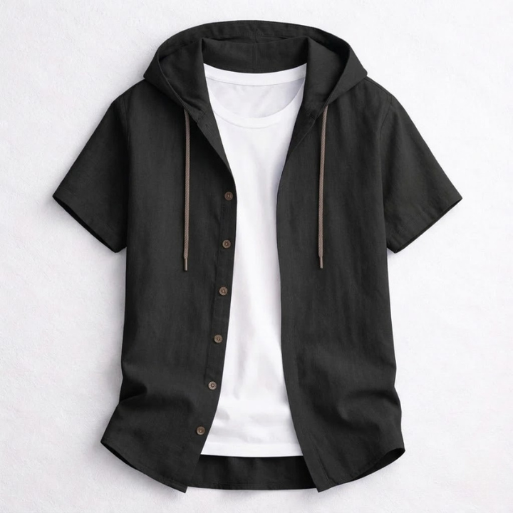 Lightweight men's relaxed fit hoodie shirt. Soft, comfortable long sleeve top with hood for casual everyday wear.