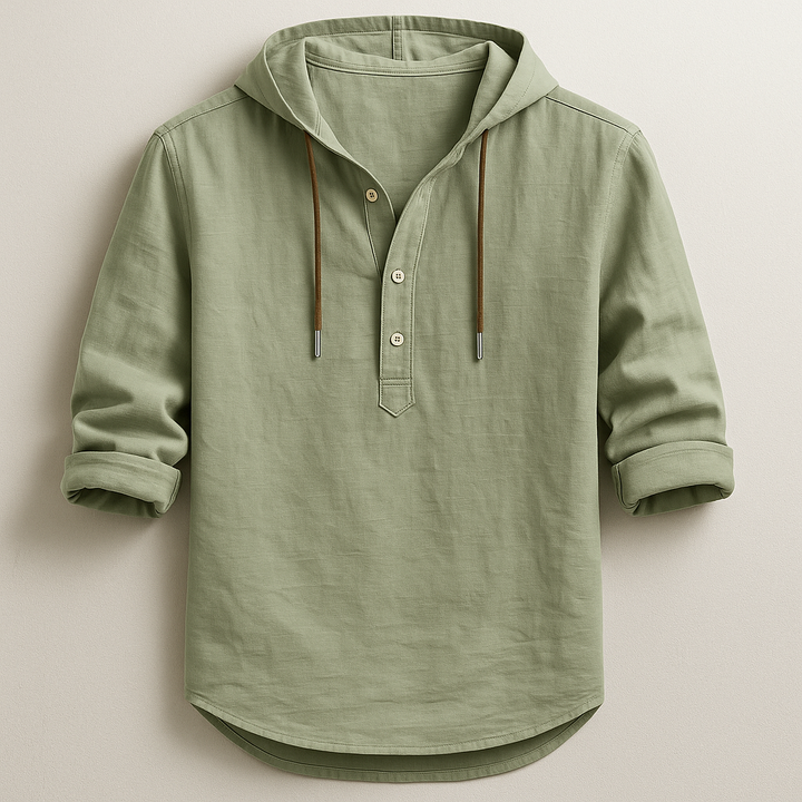 Men's comfortable relaxed fit hoodie shirt. Ideal lightweight long-sleeve top for versatile spring & summer layering.