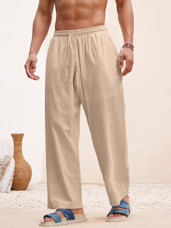 Breathable men's linen blend wide leg lounge pants for ultimate comfort and relaxed casual summer style.
