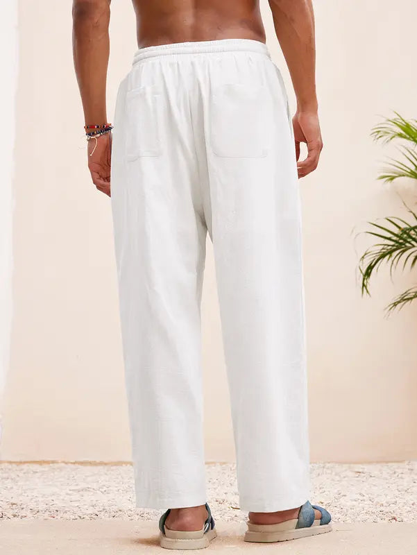 Comfortable men's linen blend lounge trousers with an adjustable drawstring waist for a perfect relaxed fit.
