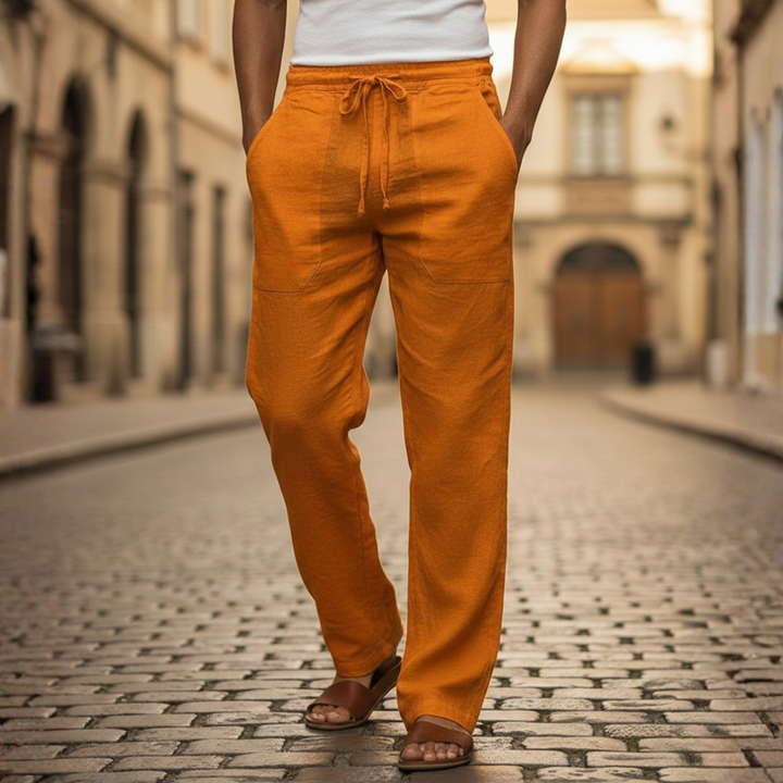 Lightweight and breathable men's linen drawstring pants for ultimate casual comfort.