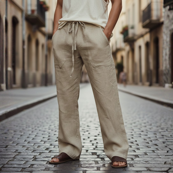 Breathable men's linen drawstring trousers, perfect lightweight summer pants.