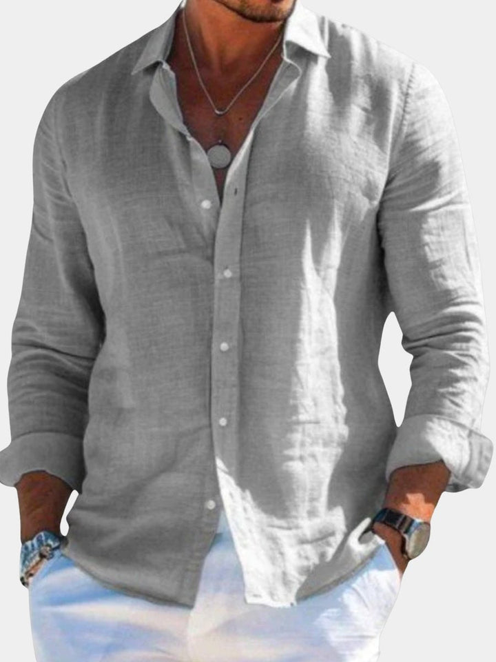 Men's relaxed fit long sleeve button down shirt for effortless style and comfort in spring and summer.