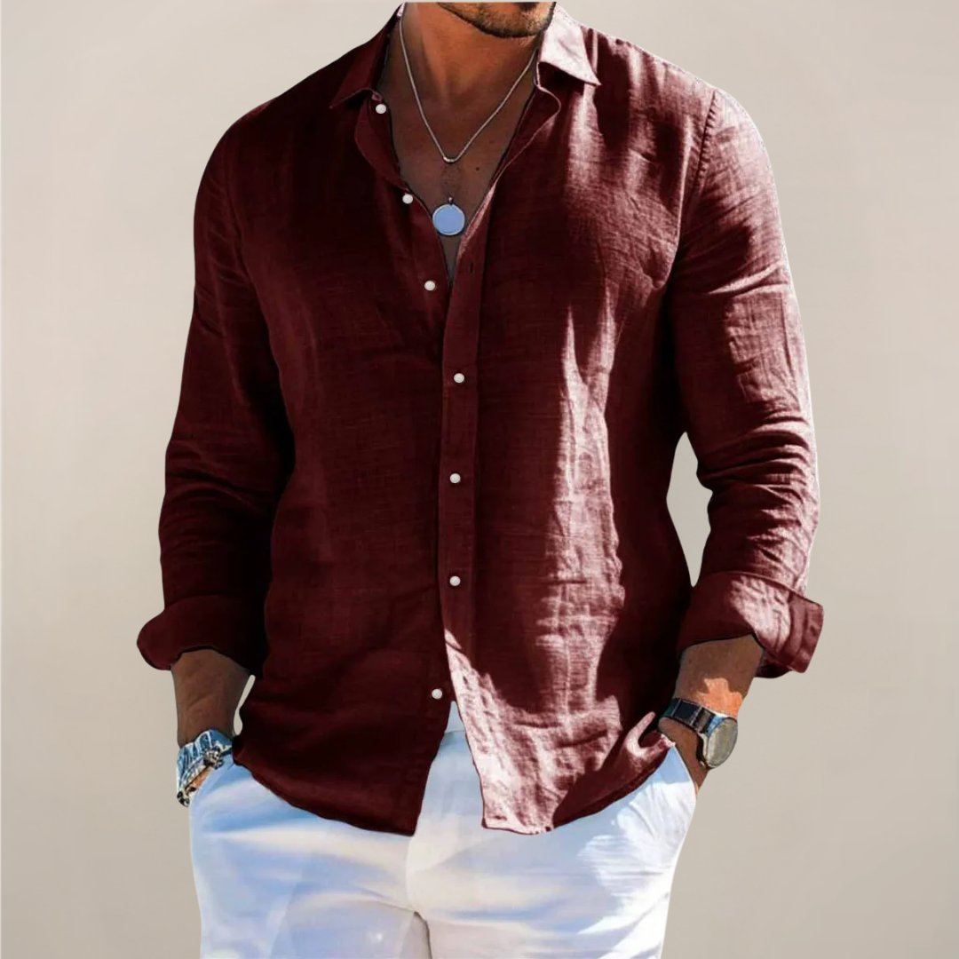 Stylish & comfortable men's relaxed fit long sleeve button down shirt for versatile spring/summer menswear.