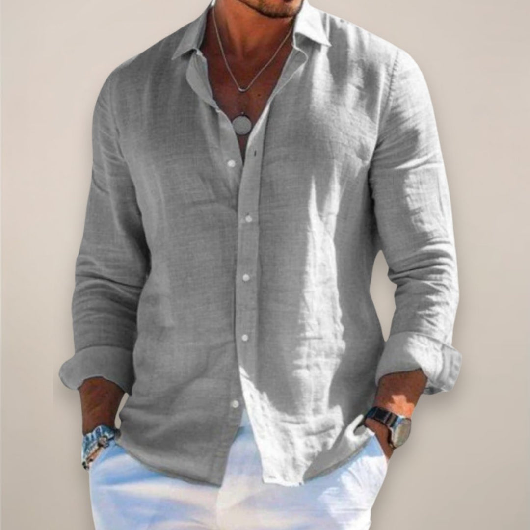 Stylish men's button down shirt. Relaxed fit long sleeve top, perfect for casual or semi-formal menswear.