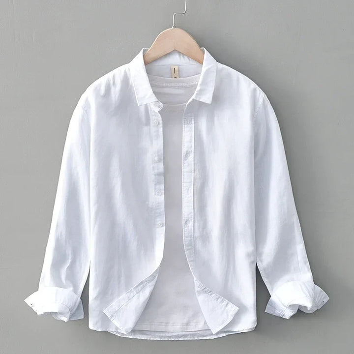 Lightweight men's relaxed fit button-down shirt, perfect for breathable summer style and comfort.