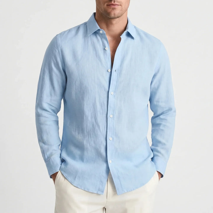 Smart casual men's collared long-sleeve shirt. Relaxed button-up for spring & summer style.