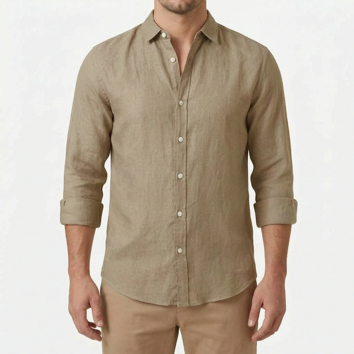 Everyday wear men's relaxed long-sleeve button-up shirt. Comfortable for casual spring & summer style.