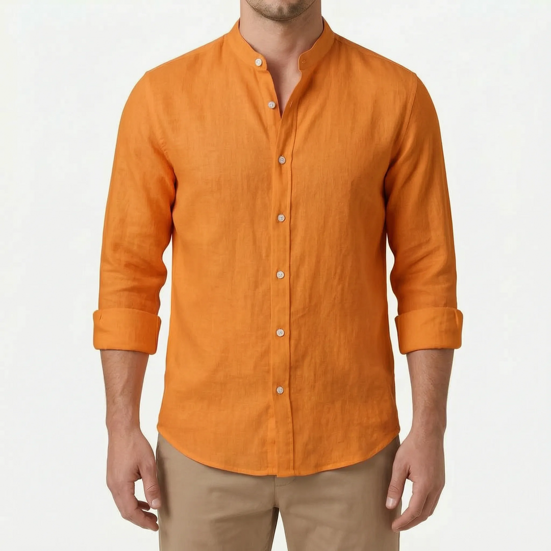 Men's relaxed long-sleeve collared shirt. Stylish button-up for versatile spring and summer fashion.