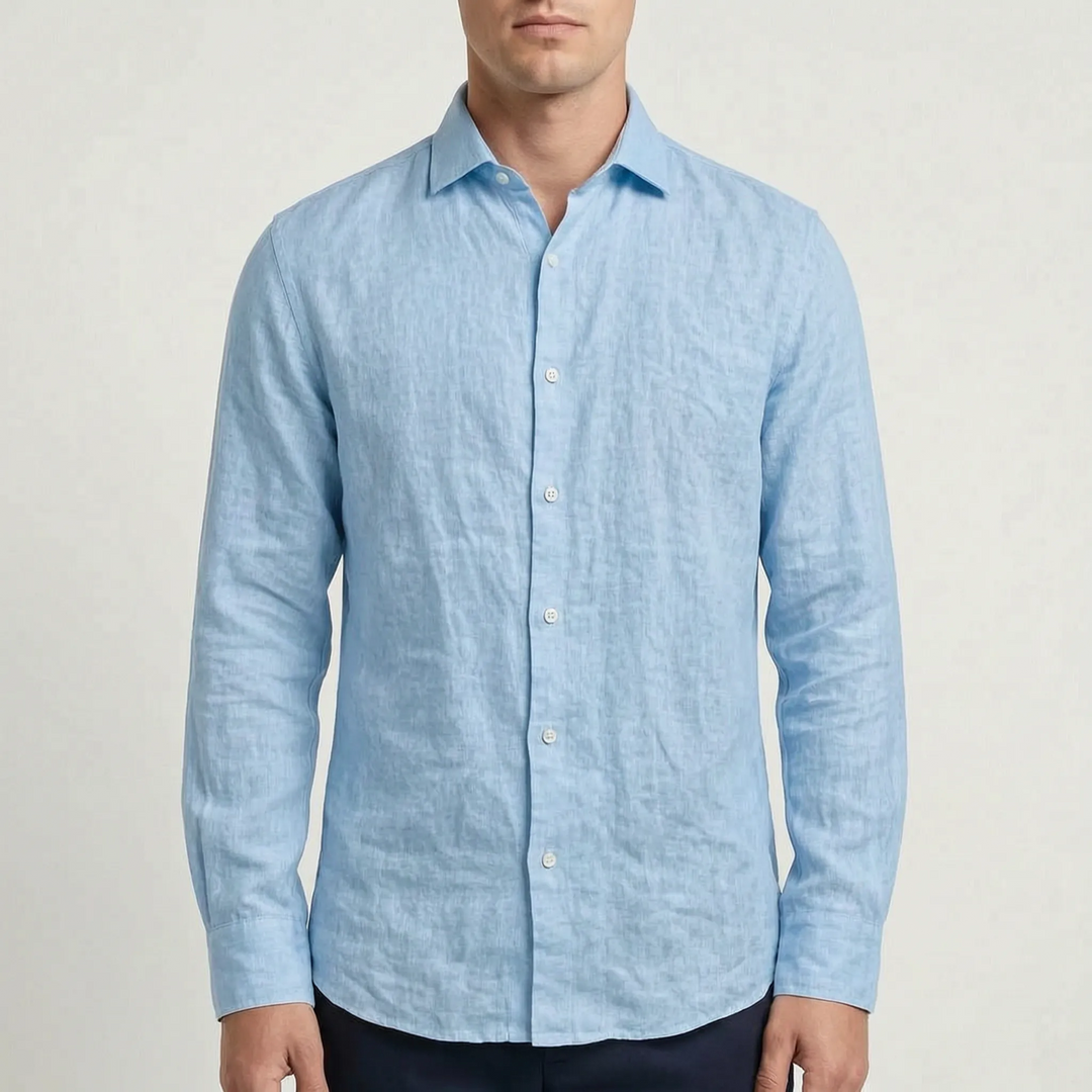 Men's comfortable long-sleeve button-up. Relaxed fit solid color shirt for versatile styling.