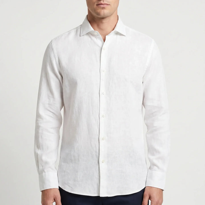 Solid men's button-up long-sleeve shirt. Relaxed fit, perfect for casual outings & beach days.