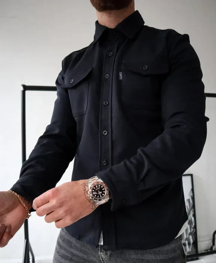 Classic men's long sleeve relaxed fit casual shirt, perfect for autumn comfort & everyday fall fashion menswear.
