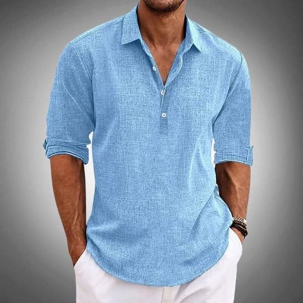 Men's relaxed fit long sleeve Henley shirt in a versatile solid color, perfect for casual everyday comfort.