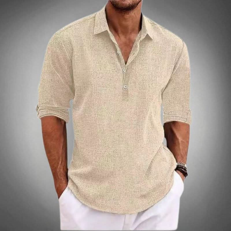 Classic men's relaxed fit long sleeve Henley shirt for ultimate comfort and versatile casual everyday wear.