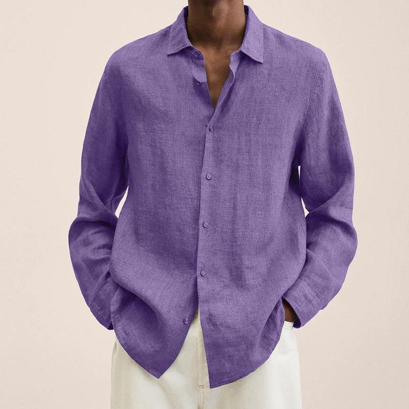 Finn men's relaxed fit long sleeve linen cotton shirt in white, ideal breathable fabric for warm weather.