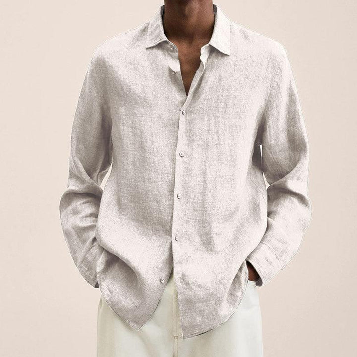 Men's casual long sleeve shirt made from a comfortable linen cotton blend, perfect for everyday wear.